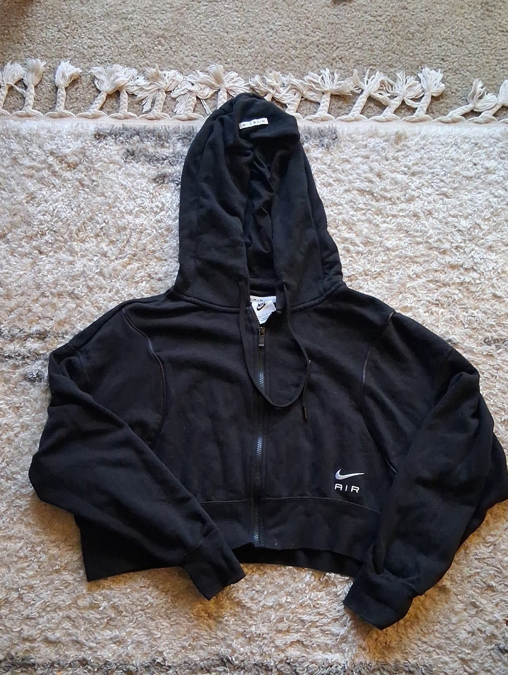 Nike Black Cropped AIR Full-Zip Hooded Jacket Crop L